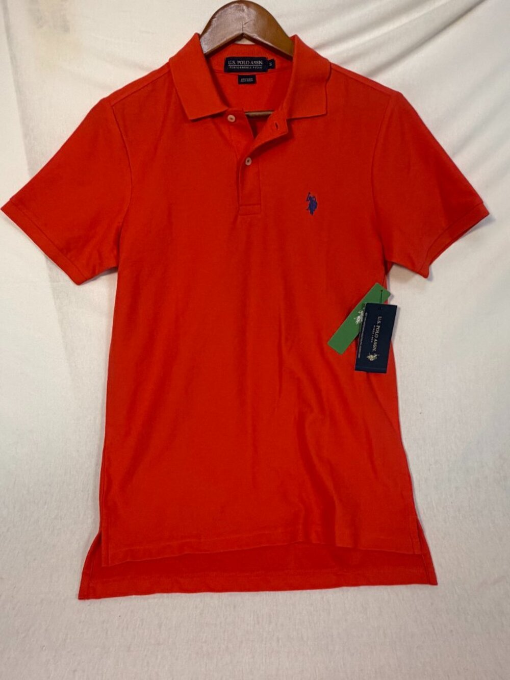 US Polo Assn Men Shirt Small S Orange Polo Short Sleeve Cotton Blend NWT Summer